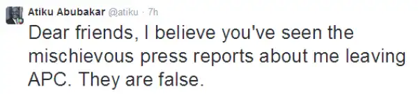 Atiku Abubakar denies leaving APC