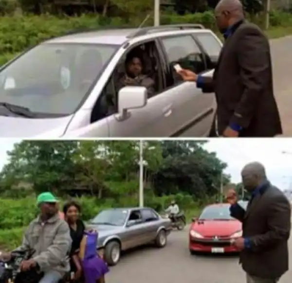 Gov. Fayose Spotted Checking Licenses Of Motorists 