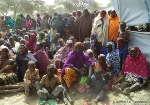 Nigerian refugees waiting to be registered in Chad