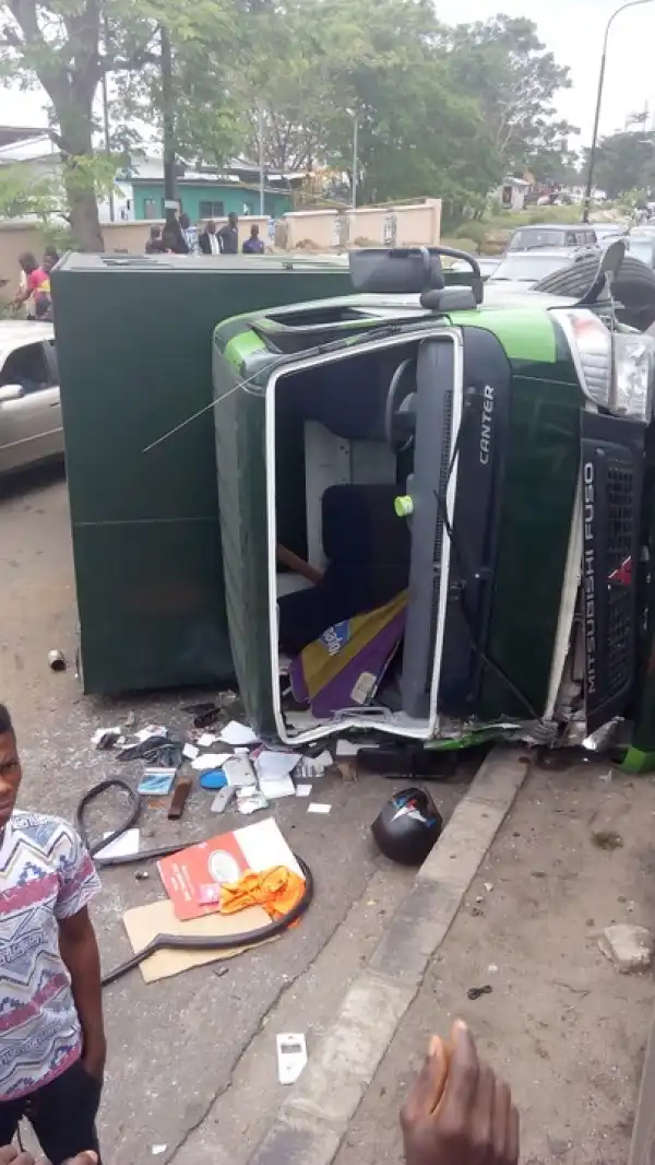Photos: Government Truck Falls Off Third Mainland Bridge 