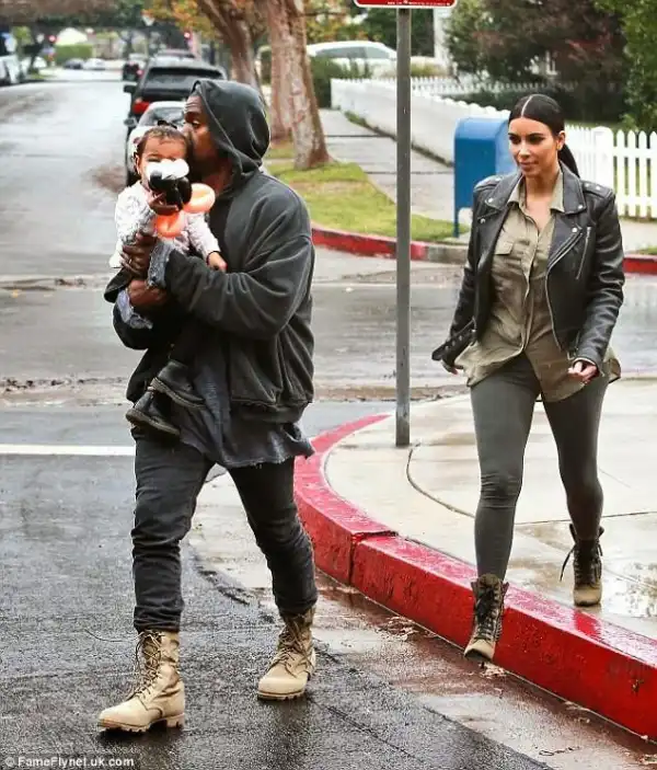 Proud Dad! Kanye West Plants Kiss On North West’s Hair As They Step Out Of A Party With Kim