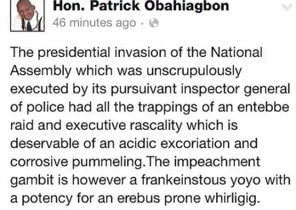 The End Lol.. Patrick Obahiagbon reacts to the drama at the National Assembly yesterday