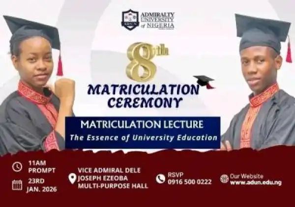 Admiralty University of Nigeria announces 8th matriculation ceremony