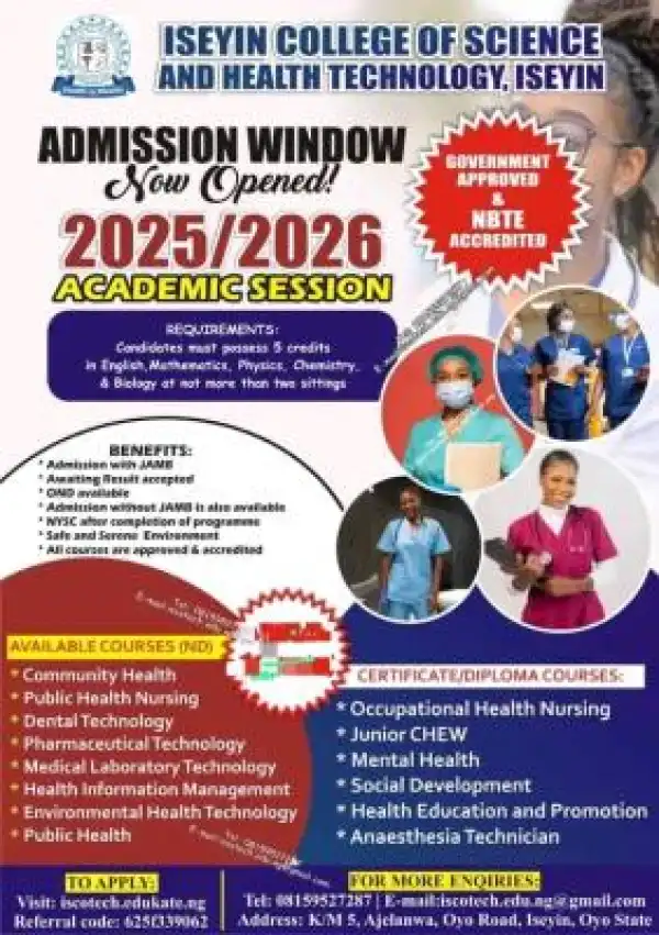 Iseyin College of Science and Technology releases admission form, 2025/2026