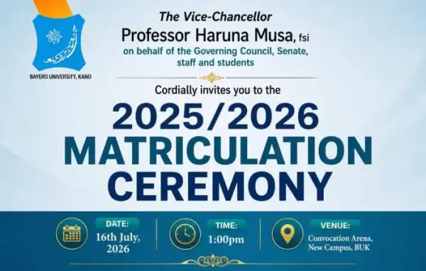 BUK announces matriculation ceremony for 2025/2026 session