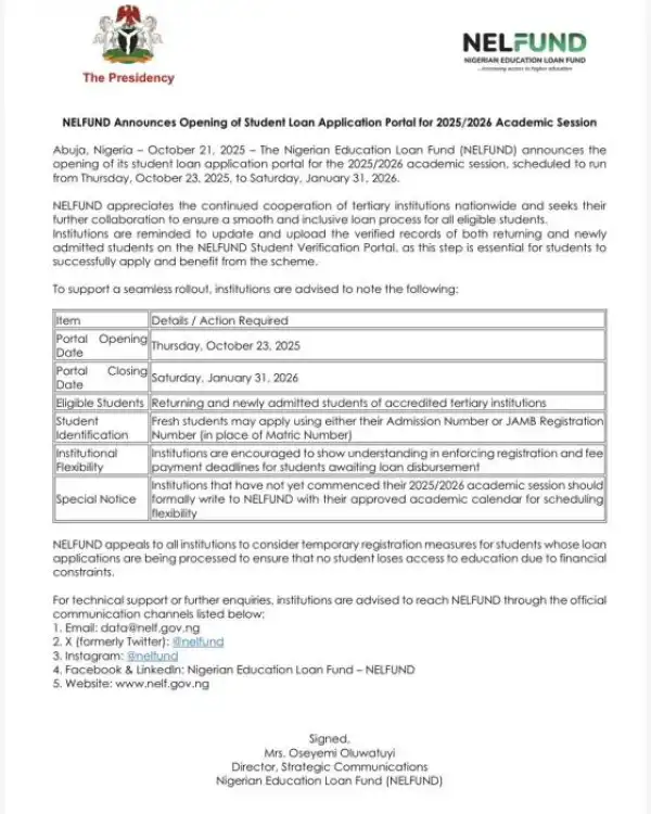 NELFUND announces opening of students