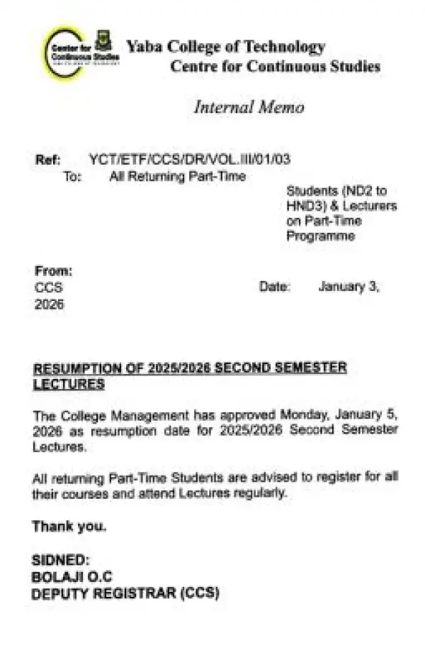 YABATECH announces resumption date for returning part time students