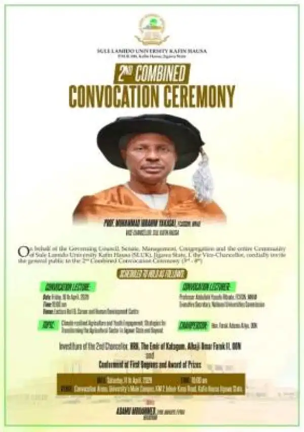Sule Lamido University announces 2nd Combined Convocation Ceremony