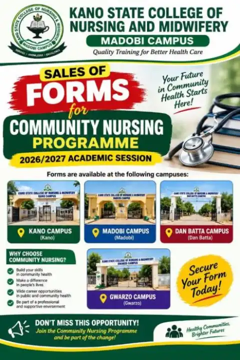 Kano State College of Nursing and Midwifery Application form, 2026/2027