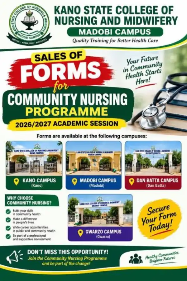 Kano State College of Nursing and Midwifery Application form, 2026/2027