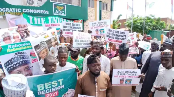 Adamawa ADC members protest alleged plans to remove guber candidate