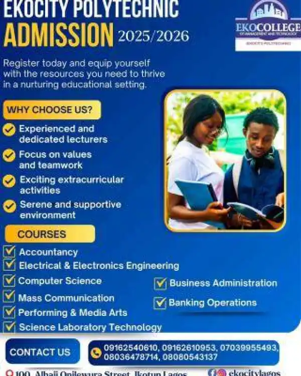 Eko City Polytechnic releases admission form, 2025/2026