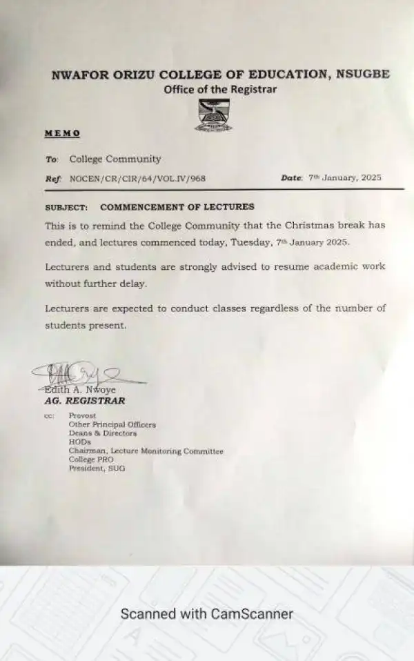 Nwafor Orizu College of Education announces commencement of lectures
