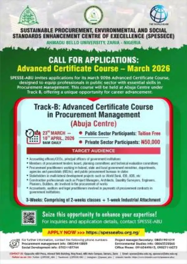 ABU announces Advanced Certificate Courses in Procurement and Sustainability