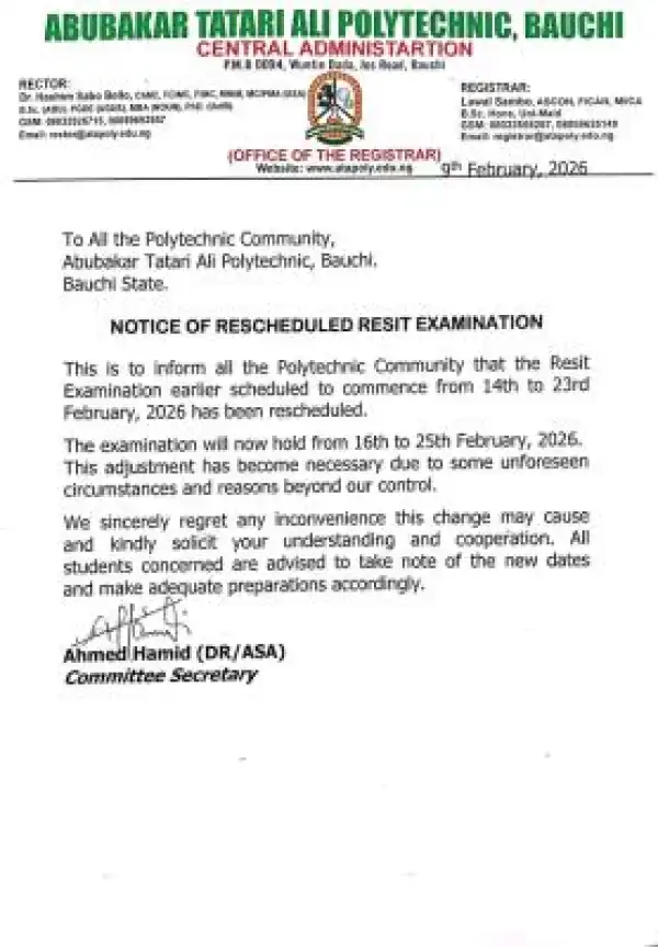 ATAP Bauchi reschedules resit examinations