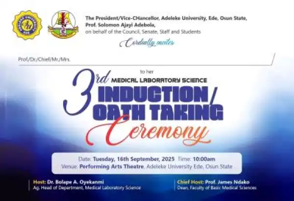 Adeleke University 3rd Induction ceremony/oath taking for Medical Laboratory Science
