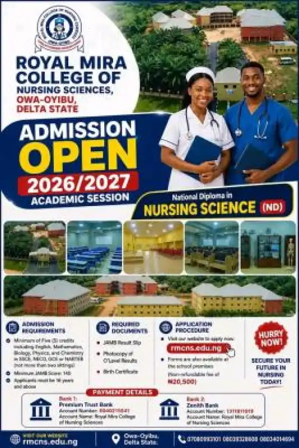 Royal Mira College of Nursing Sciences, Owa-Oyibu ND/HND Nursing Admission form, 2026/2027