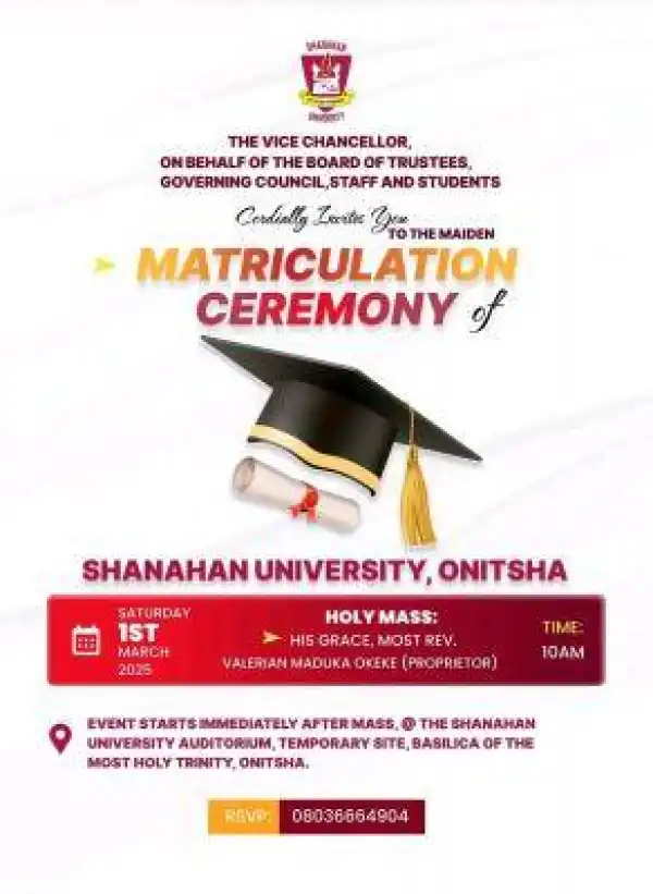 Shanaham University announces 1st Matriculation ceremony