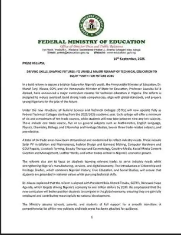 FG unveils revamp on technical education