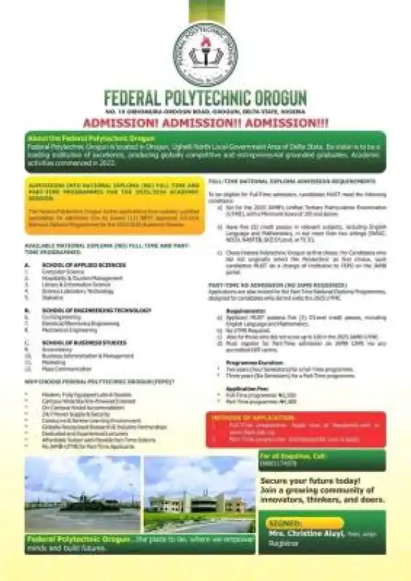 Fed Poly Orogun Post-UTME 2025: Eligibility and Registration Details
