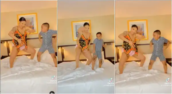 She Don Bleach The Boy Finish - Fans Drag Tonto Dikeh Over Son