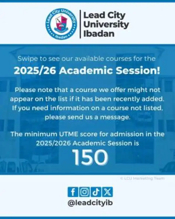 Lead City University Post-UTME/DE 2025: cut-off mark, eligibility and registration details