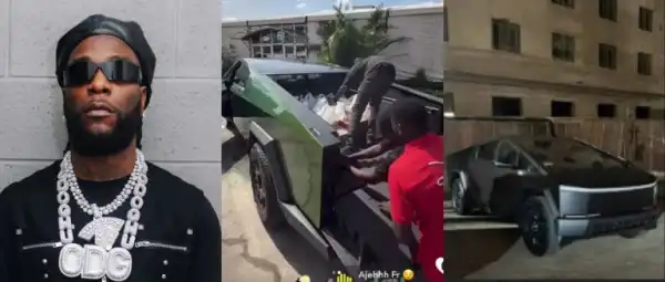 Burna Boy’s Tesla Cybertruck Turns Heads As Team Use It As Delivery Van For Street Food