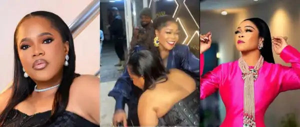 Toyin Abraham Sparks Reactions Over Respectful Greeting Of Shaffy Bello At Event