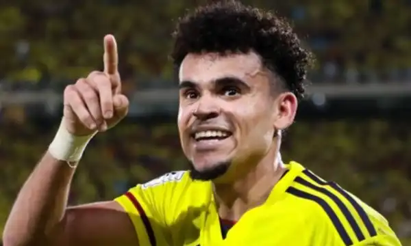 Luis Diaz reacts after scoring two goals in Colombia’s win over Brazil