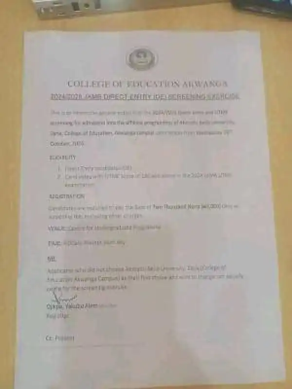 College of Education Akwanga announces DE screening exercise, 2024/2025