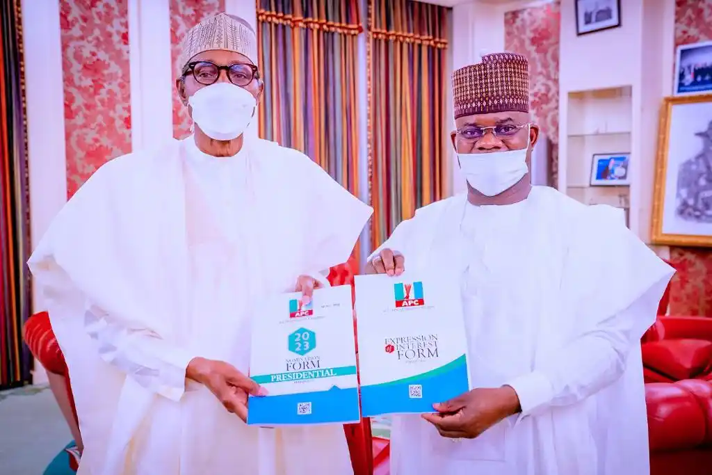 Yahaya Bello Presents APC Nomination Forms To President Buhari