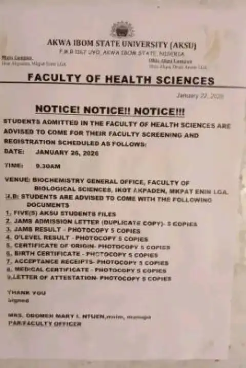 AKSU Faculty of Health Sciences screening date for newly admitted students