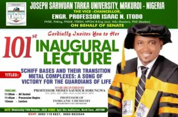 Joseph Sarwuan Tarka University announces 101st Inaugural Lecture