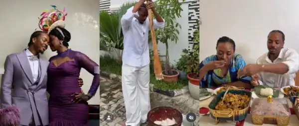 Enioluwa Melts Hearts As He Prepares Pounded Yam And Egusi From Scratch For Kate Henshaw
