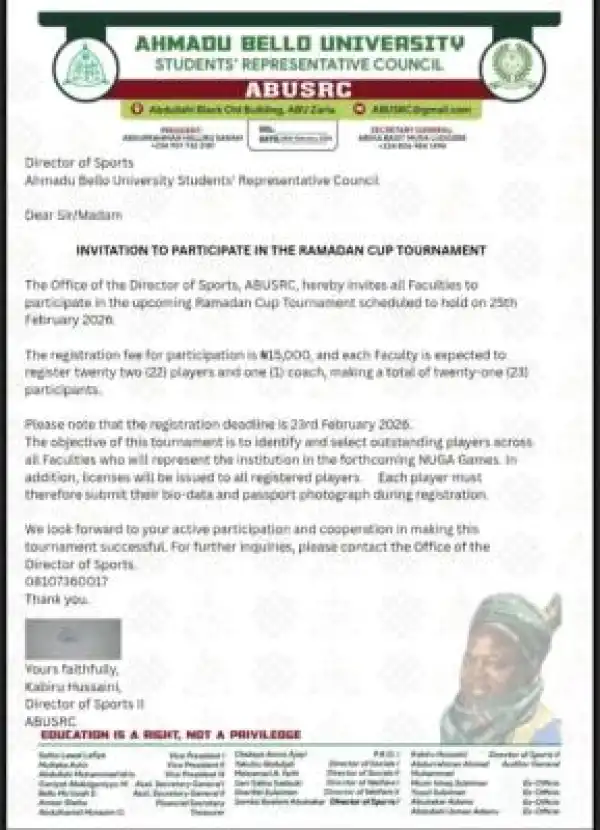 ABU SRC invites faculties to participate in the 2026 Ramadan Cup tournament