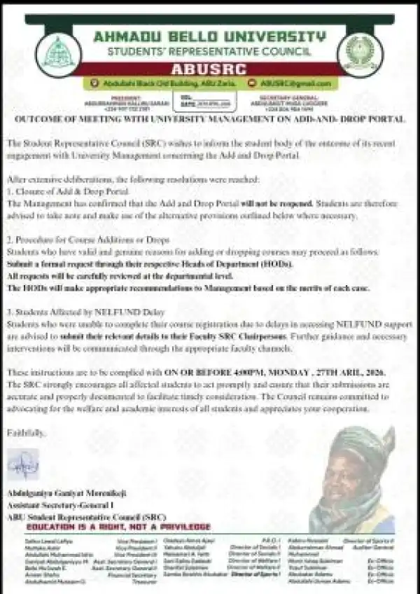 ABU SRC update on Add-and-Drop portal resolution with management