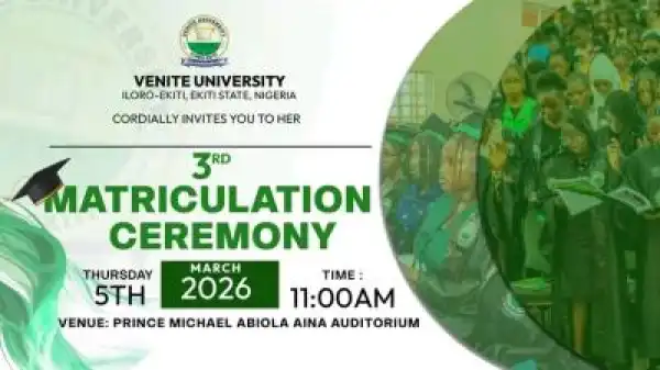 Venite University announces 3rd Matriculation Ceremony