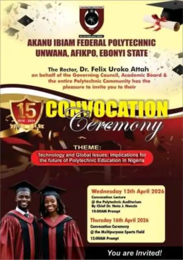 Akanu Ibiam Federal Polytechnic announces 15th Convocation Ceremony