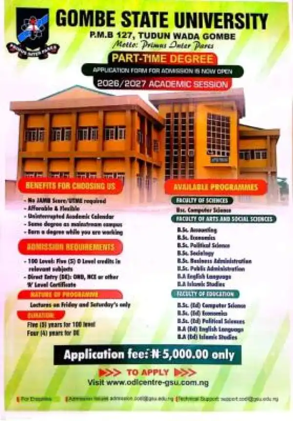 GOMSU Part-time Degree Admission, 2026/2027