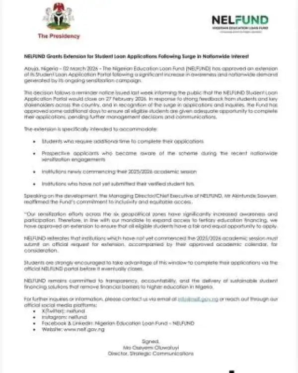 NELFUND extends Student Loan application deadline
