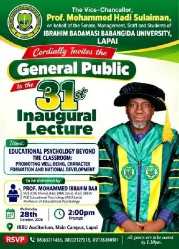 IBBUL Announces 31st Inaugural Lecture