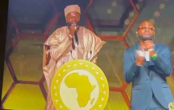 Moment Davido Was Invited On Stage at CAF Awards 2022, Strikes Pose With winners (Video)