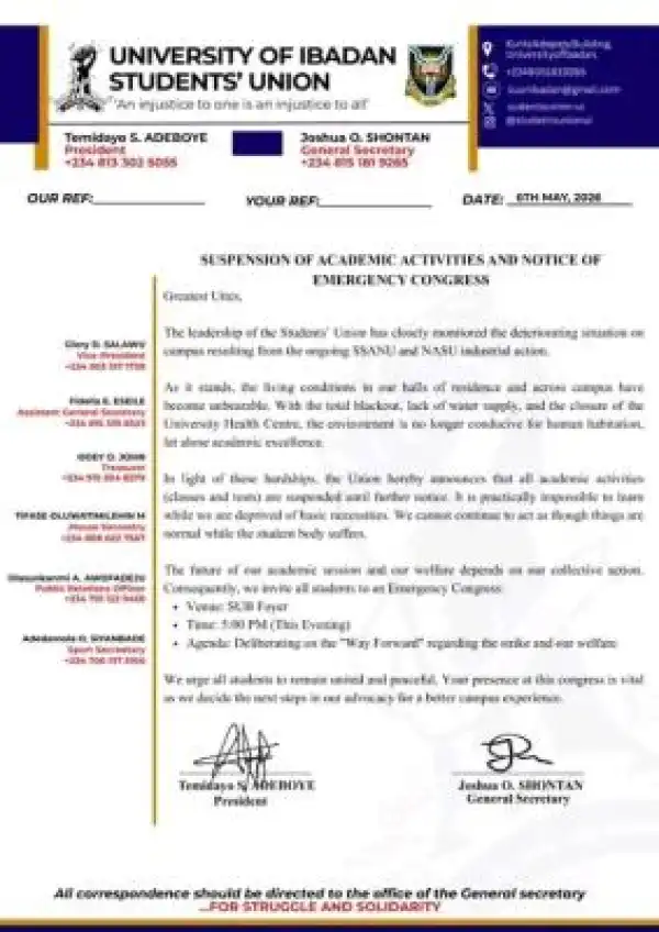 UI SUG calls for suspension of academic activities, announces emergency congress