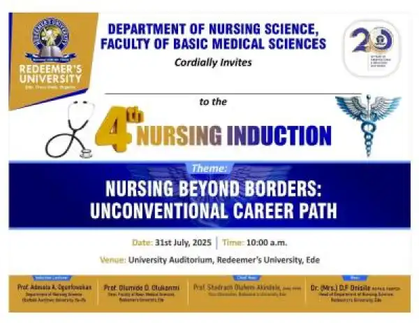 Redeemers University announces 4th Induction ceremony For Nursing Students