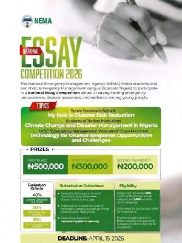 NEMA National Essay Competition 2026: Prizes Up to ₦500,000