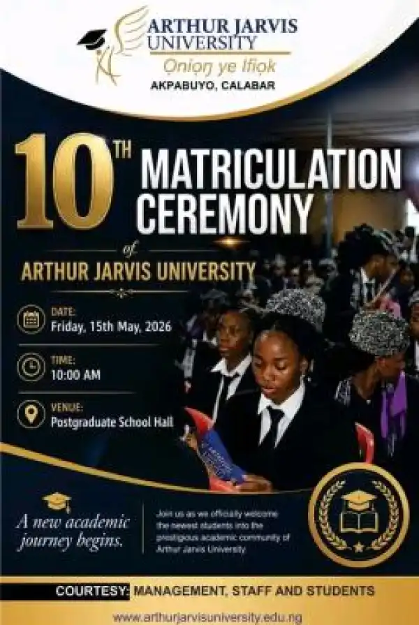 Arthur Jarvis University announces 10th Matriculation Ceremony