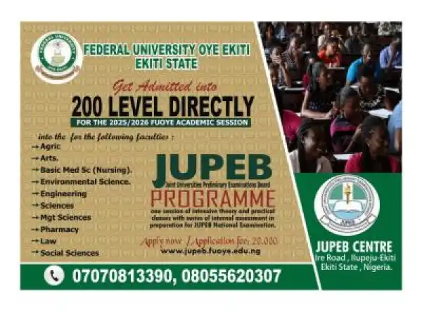 FUOYE JUPEB Admission for 2025/2026 Academic Session