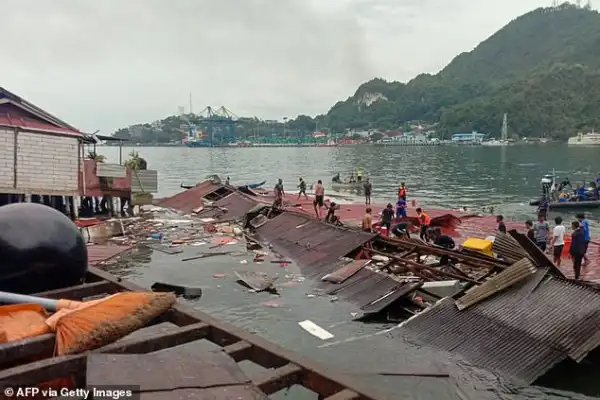 Earthquake hits Indonesia, with four people killed as floating restaurant collapses into the sea