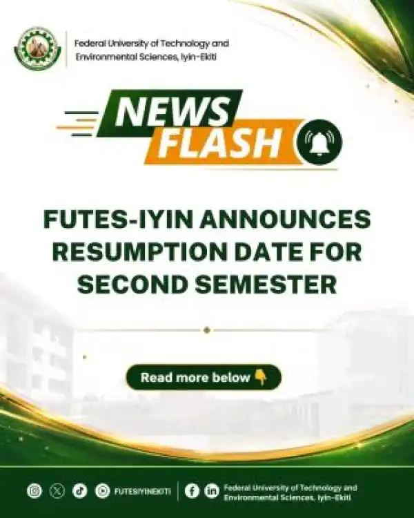 FUTES-IYIN announces resumption date for 2nd semester, 2025 /26