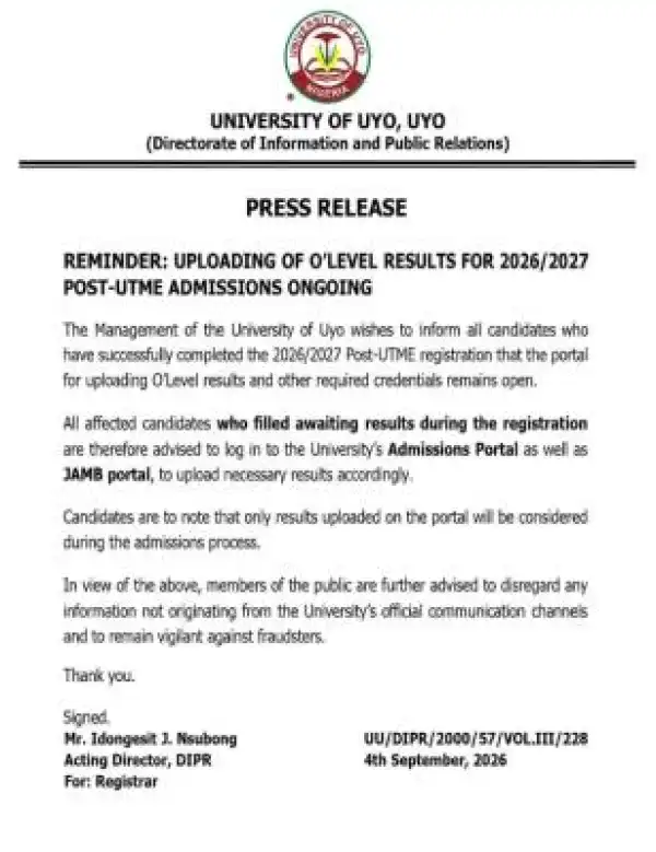 UNIUYO reminder on O